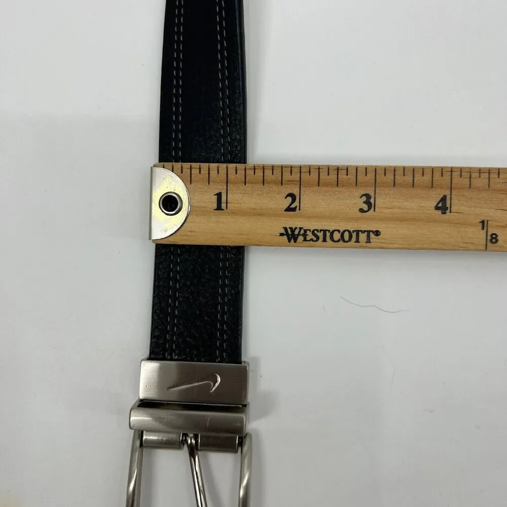 Nike Belt Mens 40 Black White Stitched‎ Leather Reversible Buckle 2 Sided Golf